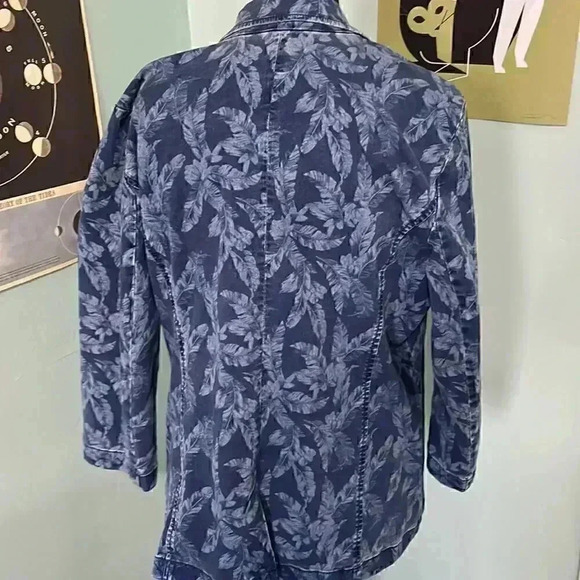 J Jill cyanotype plant pattern denim blazer one button large - Picture 3 of 7